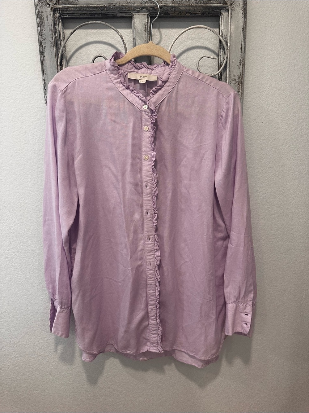 LOFT Lilac Ruffle-Trim Button Down Blouse